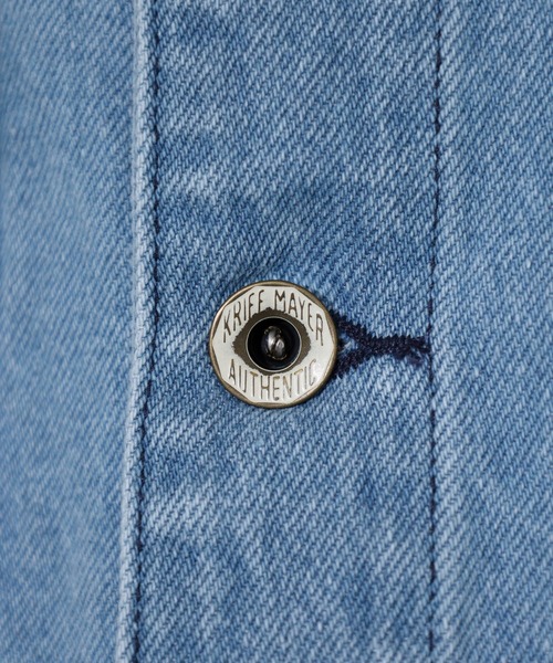KRIFF MAYER（クリフメイヤー）の「KRIFF MAYER colorless coveralls / ノーカラーカバーオール unisex（デニムジャケット・メンズ・ダークブルー/ライトブルー・XL/L/M）」の8枚目の写真