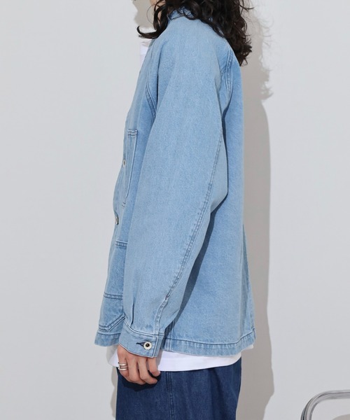 KRIFF MAYER（クリフメイヤー）の「KRIFF MAYER colorless coveralls / ノーカラーカバーオール unisex（デニムジャケット・メンズ・ダークブルー/ライトブルー・XL/L/M）」の5枚目の写真