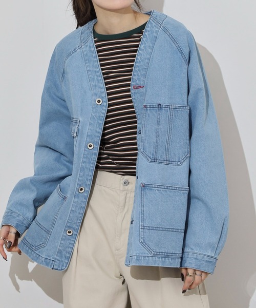 KRIFF MAYER（クリフメイヤー）の「KRIFF MAYER colorless coveralls / ノーカラーカバーオール unisex（デニムジャケット・メンズ・ダークブルー/ライトブルー・XL/L/M）」の17枚目の写真