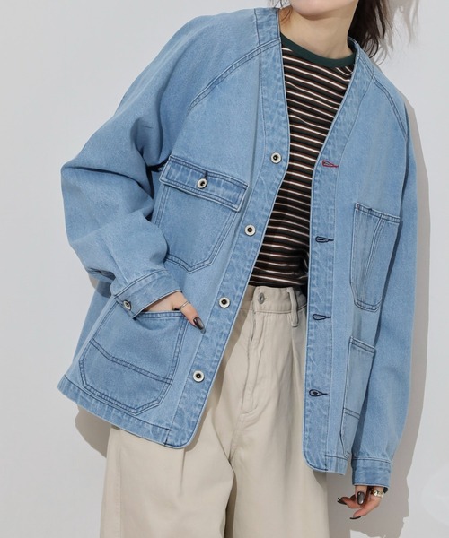 KRIFF MAYER（クリフメイヤー）の「KRIFF MAYER colorless coveralls / ノーカラーカバーオール unisex（デニムジャケット・メンズ・ダークブルー/ライトブルー・XL/L/M）」の18枚目の写真