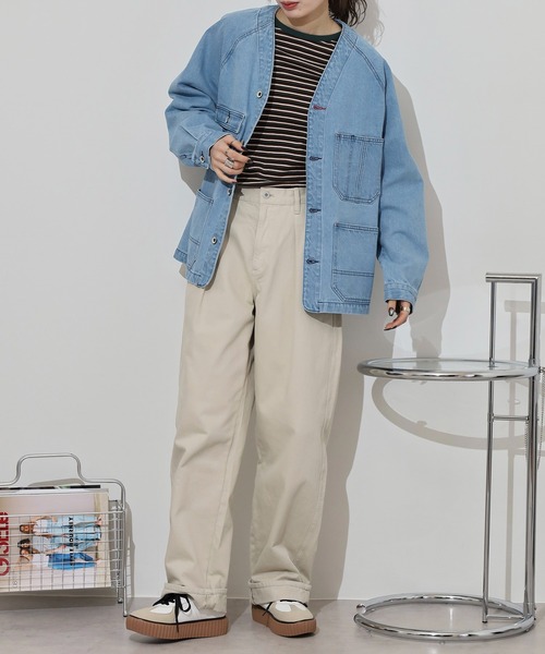 KRIFF MAYER（クリフメイヤー）の「KRIFF MAYER colorless coveralls / ノーカラーカバーオール unisex（デニムジャケット・メンズ・ダークブルー/ライトブルー・XL/L/M）」の19枚目の写真