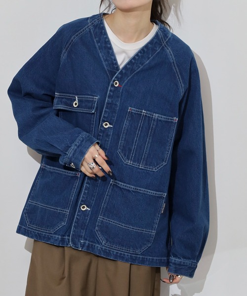 KRIFF MAYER（クリフメイヤー）の「KRIFF MAYER colorless coveralls / ノーカラーカバーオール unisex（デニムジャケット・メンズ・ダークブルー/ライトブルー・XL/L/M）」の20枚目の写真