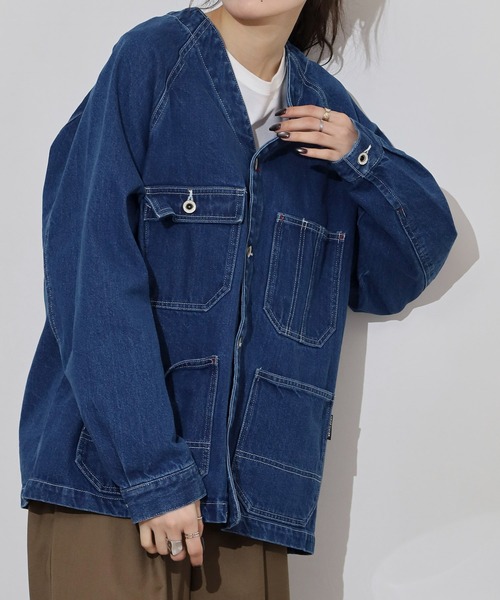 KRIFF MAYER（クリフメイヤー）の「KRIFF MAYER colorless coveralls / ノーカラーカバーオール unisex（デニムジャケット・メンズ・ダークブルー/ライトブルー・XL/L/M）」の21枚目の写真