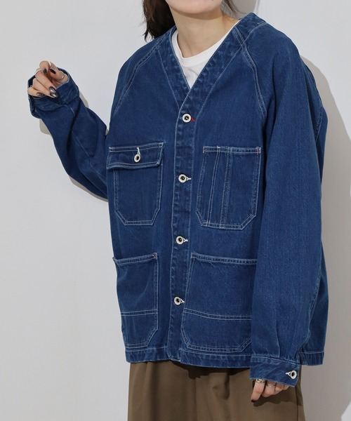 KRIFF MAYER（クリフメイヤー）の「KRIFF MAYER colorless coveralls / ノーカラーカバーオール unisex（デニムジャケット・メンズ・ダークブルー/ライトブルー・XL/L/M）」の22枚目の写真