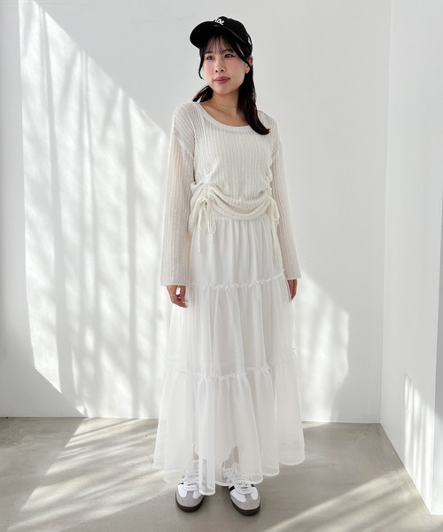 SELF PORTRAIT☆ニット コントラストカラー ドレス♪【送料込】 透かし編みドロストニット 327131（ニット/セーター）｜Heather