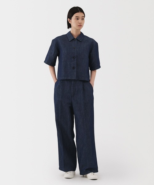 無印良品（ムジルシリョウヒン）の「婦人　ヘンプ混　デニム　半袖シャツ（シャツ/ブラウス・レディース・ネイビー・XL/L/M/S）」の2枚目の写真