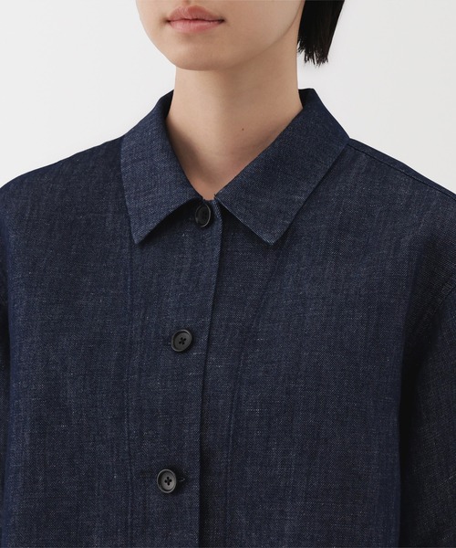無印良品（ムジルシリョウヒン）の「婦人　ヘンプ混　デニム　半袖シャツ（シャツ/ブラウス・レディース・ネイビー・XL/L/M/S）」の5枚目の写真
