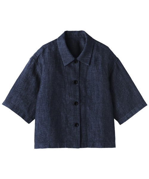 無印良品（ムジルシリョウヒン）の「婦人　ヘンプ混　デニム　半袖シャツ（シャツ/ブラウス・レディース・ネイビー・XL/L/M/S）」の6枚目の写真