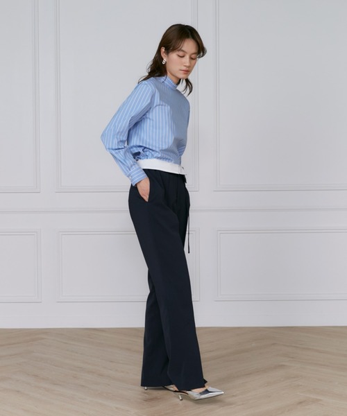 INED(イネド)の「プリーツカラーブラウス(シャツ/ブラウス・レディース・オフホワイト/ストライプ・7号/9号)」の8枚目の写真