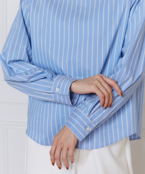 INED(イネド)の「プリーツカラーブラウス(シャツ/ブラウス・レディース・オフホワイト/ストライプ・7号/9号)」の19枚目の写真