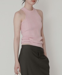 トップス kei LINEN COTTON PIN-STRIPED UNEVEN DYEING PANELLED FLARE SKIRT
