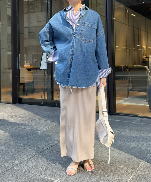 DouDou（ドゥドゥ）の「リブニットタイトスカート（スカート・レディース・オレンジ/アイボリー/グレイッシュベージュ/ブラック・FREE）」の20枚目の写真