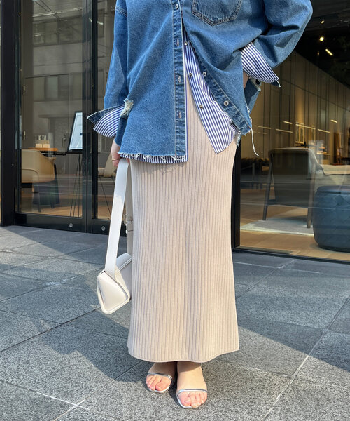 DouDou（ドゥドゥ）の「リブニットタイトスカート（スカート・レディース・オレンジ/アイボリー/グレイッシュベージュ/ブラック・FREE）」の17枚目の写真