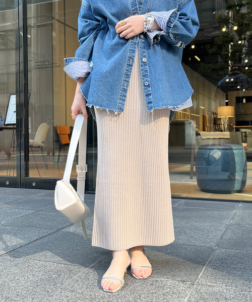 DouDou（ドゥドゥ）の「リブニットタイトスカート（スカート・レディース・オレンジ/アイボリー/グレイッシュベージュ/ブラック・FREE）」の16枚目の写真