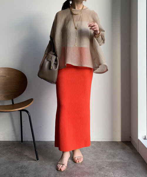 DouDou（ドゥドゥ）の「リブニットタイトスカート（スカート・レディース・オレンジ/アイボリー/グレイッシュベージュ/ブラック・FREE）」の13枚目の写真