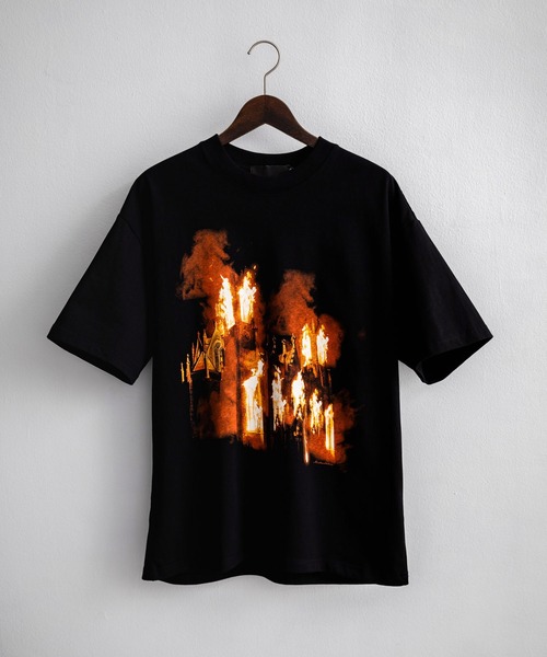 Rocky Monroe(ロッキーモンロー)の「オーバーサイズ ファイヤーフォトプリントクルーネック半袖Tシャツ(Tシャツ/カットソー・メンズ・ブラック/チャコールグレー・M/L/XXL/XL)」の18枚目の写真