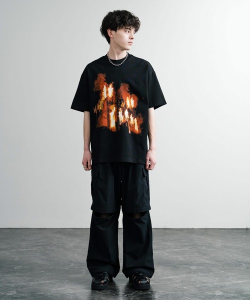 Rocky Monroe(ロッキーモンロー)の「オーバーサイズ ファイヤーフォトプリントクルーネック半袖Tシャツ(Tシャツ/カットソー・メンズ・ブラック/チャコールグレー・M/L/XXL/XL)」の5枚目の写真