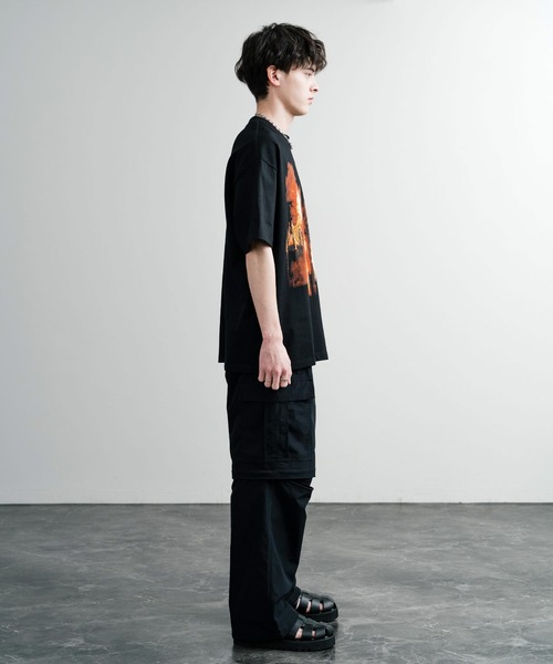 Rocky Monroe(ロッキーモンロー)の「オーバーサイズ ファイヤーフォトプリントクルーネック半袖Tシャツ(Tシャツ/カットソー・メンズ・ブラック/チャコールグレー・M/L/XXL/XL)」の6枚目の写真