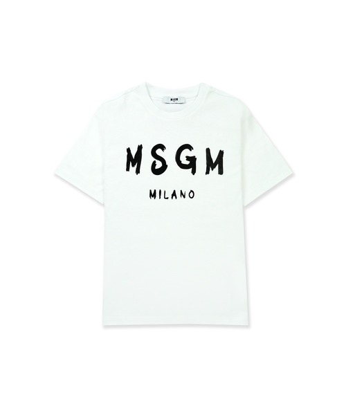 MSGM (エムエスジイエム) ロゴ T シャツ 白　　S セール】MSGM KIDS ブラッシュロゴTシャツ（Tシャツ/カットソー
