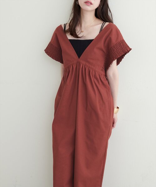 natural couture(ナチュラルクチュール)の「綿麻シャーリング袖サロペ(その他パンツ・レディース・チャコールグレー/レッド系その他/ベージュ・FREE)」の18枚目の写真