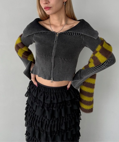 SANSeLF（サンセルフ）の「【SANSeLF】 オフショルダー ニットトップス ジップアップ スリットスリーブ sanw25a028（その他トップス・レディース・ブラウン/カーキ/ブラック・FREE）」の2枚目の写真