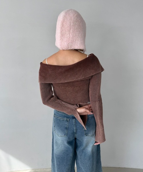 SANSeLF（サンセルフ）の「【SANSeLF】 オフショルダー ニットトップス ジップアップ スリットスリーブ sanw25a028（その他トップス・レディース・ブラウン/カーキ/ブラック・FREE）」の5枚目の写真