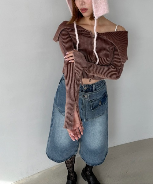 SANSeLF（サンセルフ）の「【SANSeLF】 オフショルダー ニットトップス ジップアップ スリットスリーブ sanw25a028（その他トップス・レディース・ブラウン/カーキ/ブラック・FREE）」の6枚目の写真