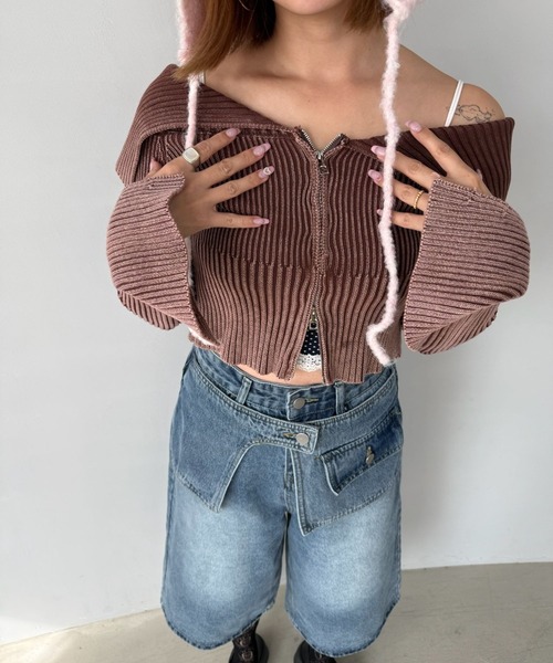 SANSeLF（サンセルフ）の「【SANSeLF】 オフショルダー ニットトップス ジップアップ スリットスリーブ sanw25a028（その他トップス・レディース・ブラウン/カーキ/ブラック・FREE）」の9枚目の写真