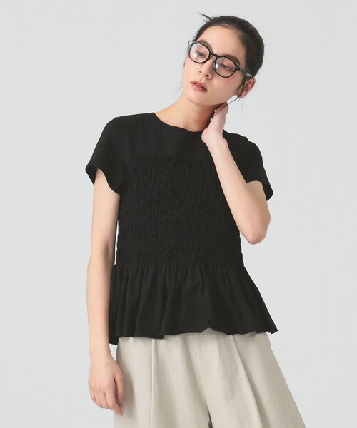 Ray BEAMS（レイビームス）の「シャーリング キリカエ Tシャツ（Tシャツ/カットソー・レディース・ホワイト/ブラック・ONE SIZE）」の2枚目の写真