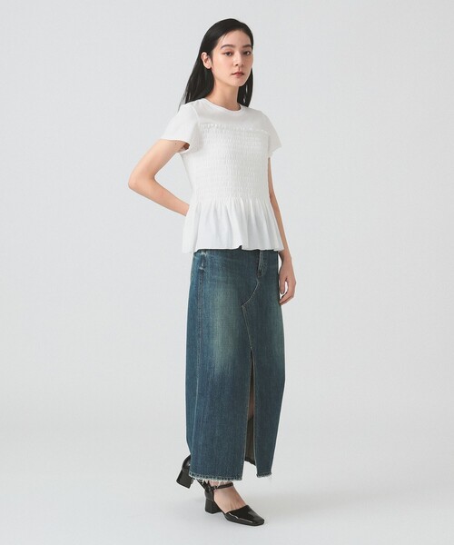 Ray BEAMS（レイビームス）の「シャーリング キリカエ Tシャツ（Tシャツ/カットソー・レディース・ホワイト/ブラック・ONE SIZE）」の4枚目の写真