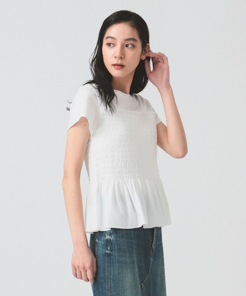 Ray BEAMS（レイビームス）の「シャーリング キリカエ Tシャツ（Tシャツ/カットソー・レディース・ホワイト/ブラック・ONE SIZE）」の5枚目の写真