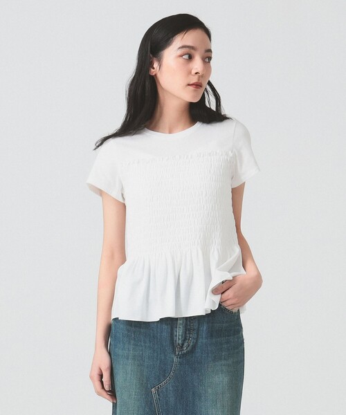 Ray BEAMS（レイビームス）の「シャーリング キリカエ Tシャツ（Tシャツ/カットソー・レディース・ホワイト/ブラック・ONE SIZE）」の6枚目の写真