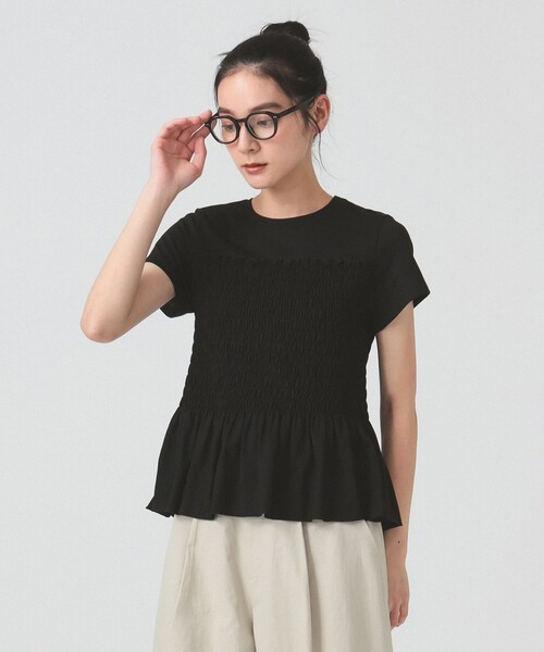 Ray BEAMS（レイビームス）の「シャーリング キリカエ Tシャツ（Tシャツ/カットソー・レディース・ホワイト/ブラック・ONE SIZE）」の9枚目の写真