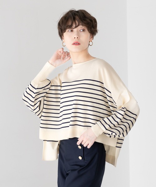 Elura（エルーラ）の「サラサラタッチショートプルオーバー/320161（ニット/セーター・レディース・ダークネイビー/ネイビー/ブルー/オフホワイト/オレンジ/イエロー・FREE）」の4枚目の写真