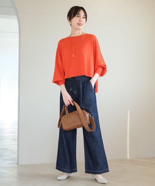 Elura（エルーラ）の「サラサラタッチショートプルオーバー/320161（ニット/セーター・レディース・ダークネイビー/ネイビー/ブルー/オフホワイト/オレンジ/イエロー・FREE）」の8枚目の写真