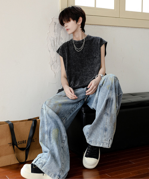 neos（ネオス）の「【neos】ルーズシルエット ピグメント加工 ビンテージライク ユーズド風 ノースリーブ タンクトップ（タンクトップ・メンズ・ブラック/ベージュ・X-LARGE/LARGE/MEDIUM）」の3枚目の写真