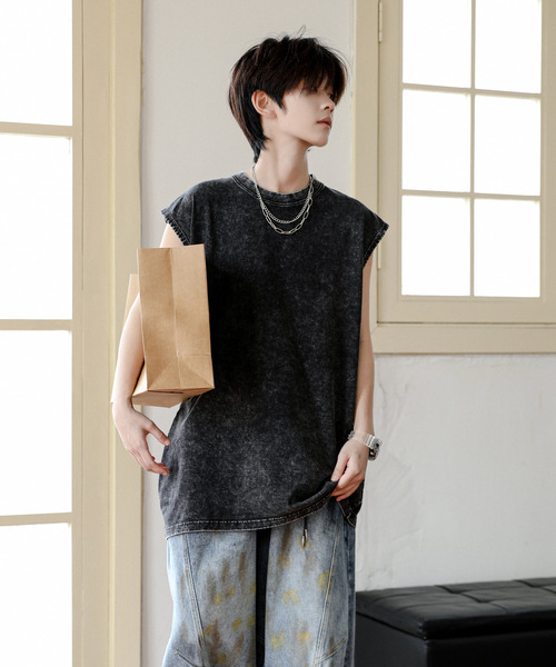 neos（ネオス）の「【neos】ルーズシルエット ピグメント加工 ビンテージライク ユーズド風 ノースリーブ タンクトップ（タンクトップ・メンズ・ブラック/ベージュ・X-LARGE/LARGE/MEDIUM）」の5枚目の写真