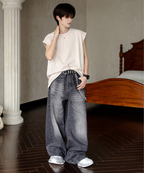 neos（ネオス）の「【neos】ルーズシルエット ピグメント加工 ビンテージライク ユーズド風 ノースリーブ タンクトップ（タンクトップ・メンズ・ブラック/ベージュ・X-LARGE/LARGE/MEDIUM）」の7枚目の写真