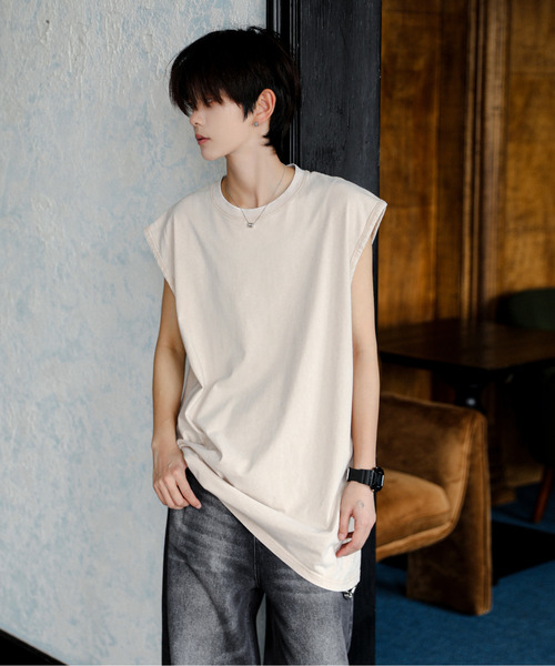 neos（ネオス）の「【neos】ルーズシルエット ピグメント加工 ビンテージライク ユーズド風 ノースリーブ タンクトップ（タンクトップ・メンズ・ブラック/ベージュ・X-LARGE/LARGE/MEDIUM）」の8枚目の写真