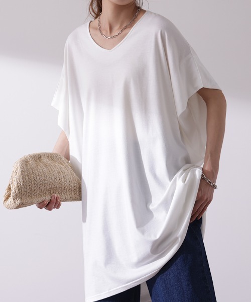 HUG.U(ハグユー)の「二の腕撃退 ビッグTシャツ(Tシャツ/カットソー・レディース・モカ/ダークグレー/グリーン/オリーブ/オフホワイト/ブラック/ライトグレー/ロイヤルブルー・FREE)」の15枚目の写真