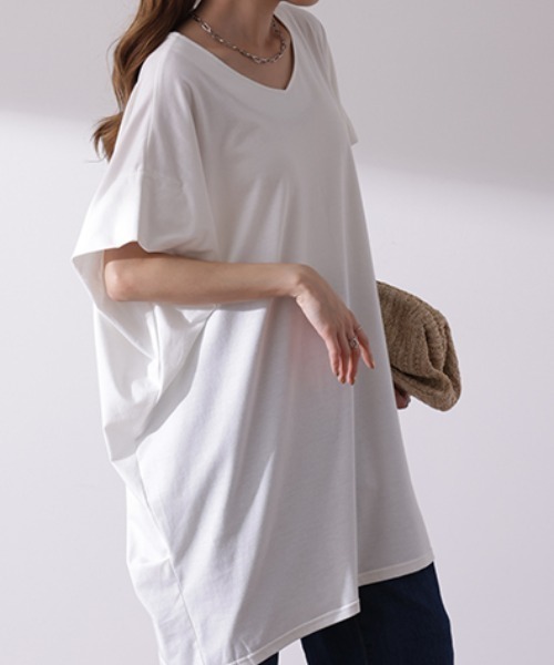 HUG.U(ハグユー)の「二の腕撃退 ビッグTシャツ(Tシャツ/カットソー・レディース・モカ/ダークグレー/グリーン/オリーブ/オフホワイト/ブラック/ライトグレー/ロイヤルブルー・FREE)」の16枚目の写真