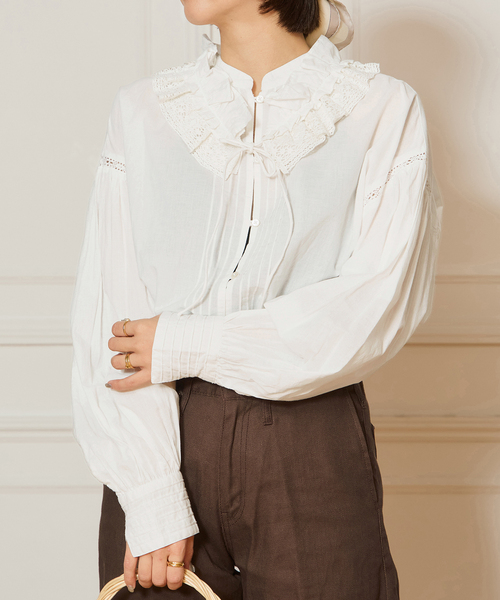 IENA イエナ　LA BOUCLE フリルプリーツブラウス IENA LA BOUCLE コットンフリルブラウス（シャツ/ブラウス