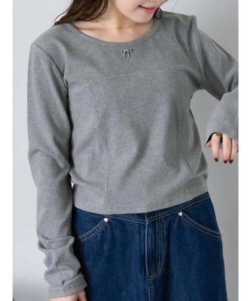 ehka sopo（エヘカソポ）の「リボンチャーム付きカットソー（Tシャツ/カットソー・レディース・ブラック/グレー/サックスブルー/キナリ・F）」の4枚目の写真