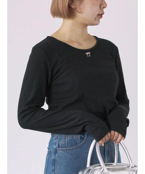 ehka sopo（エヘカソポ）の「リボンチャーム付きカットソー（Tシャツ/カットソー・レディース・ブラック/グレー/サックスブルー/キナリ・F）」の3枚目の写真