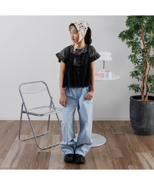 algy（アルジー）の「ロックT&チュールキャミセット（Tシャツ/カットソー・キッズ・チャコール/オフホワイト・SMALL/MEDIUM/X-SMALL/XX-SMALL）」の3枚目の写真