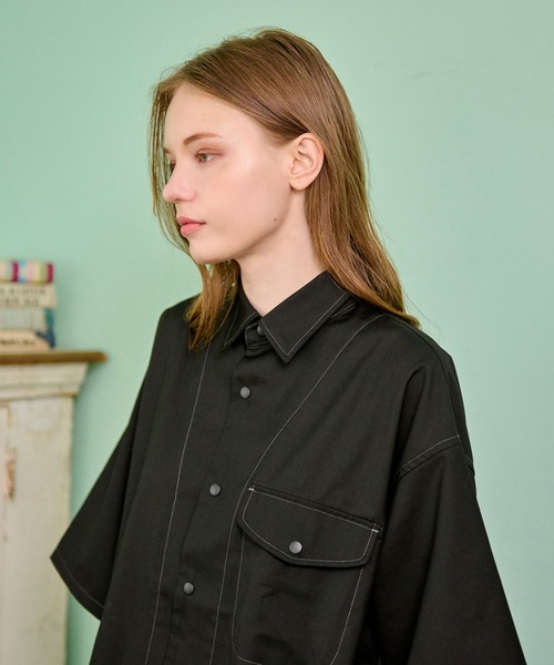 WETTEMPT（ウィテンプト）の「CURVE STITCH SNAP WORK SHIRT /カーブステッチスナップワークシャツ（シャツ/ブラウス・メンズ・ブラック/ダークグレー/ネイビー・SMALL/MEDIUM/LARGE）」の9枚目の写真