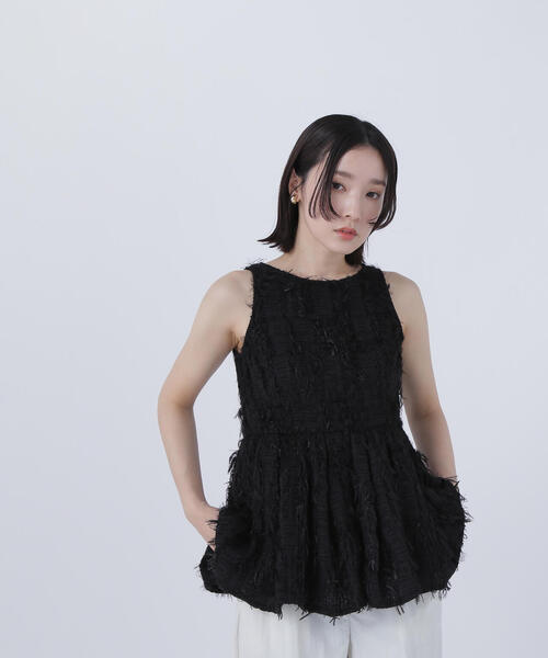 NATURALBEAUTYBASIC BLANCツイードアメスリペプラムトップス セール】◇【BLANC】ツイードアメスリペプラムトップス（シャツ