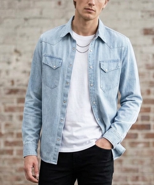 London Denim(ロンドンデニム)の「Organic Cotton Western Shirt(シャツ/ブラウス・メンズ・ダークインディゴブルー/ライトインディゴブルー・SMALL/MEDIUM/LARGE/X-LARGE/X-SMALL/S/M/L/XL/XS/XXL)」の12枚目の写真