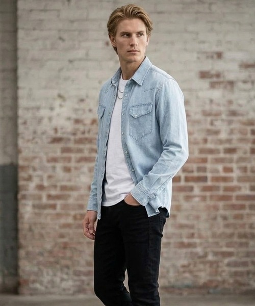 London Denim(ロンドンデニム)の「Organic Cotton Western Shirt(シャツ/ブラウス・メンズ・ダークインディゴブルー/ライトインディゴブルー・SMALL/MEDIUM/LARGE/X-LARGE/X-SMALL/S/M/L/XL/XS/XXL)」の13枚目の写真