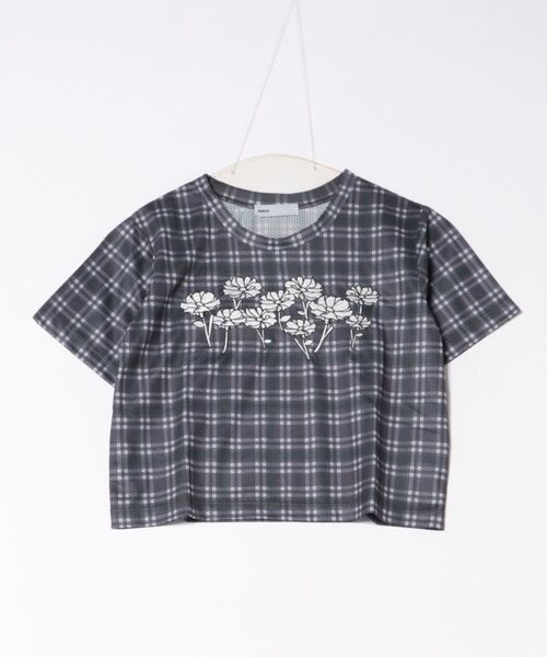 DURAS(デュラス)の「シアーチェッククロップTシャツ(Tシャツ/カットソー・レディース・チャコール/パープル/オレンジ・MEDIUM/SMALL)」の7枚目の写真